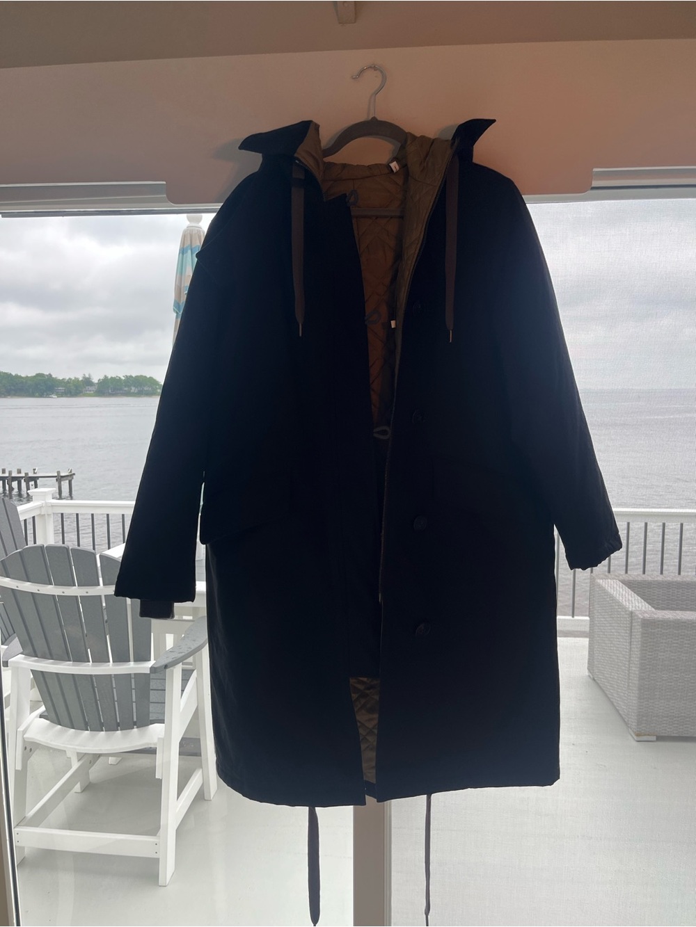 Theory Black Military-Style Field Coat with Olive Liner